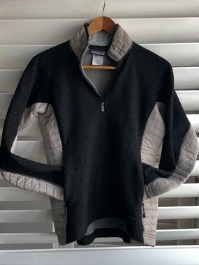 Patagonia Women’s XS Wool Silk Blend 3/4 Zip Top Black & Grey